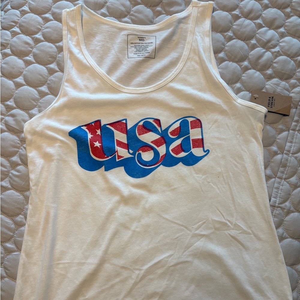 Women's White Tank Top with USA Print